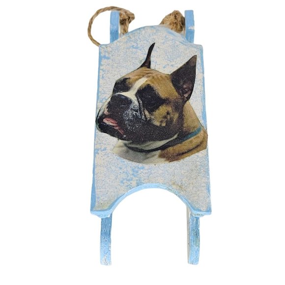 Handmade Boxer Dog Sled Christmas Ornament - Picture 3 of 9